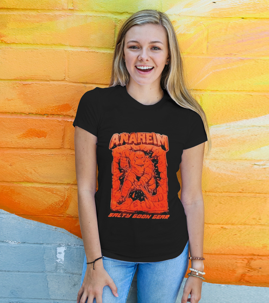Anaheim Salty Goon Gear Aggressive Hockey Duck Breaking Wall T-Shirt