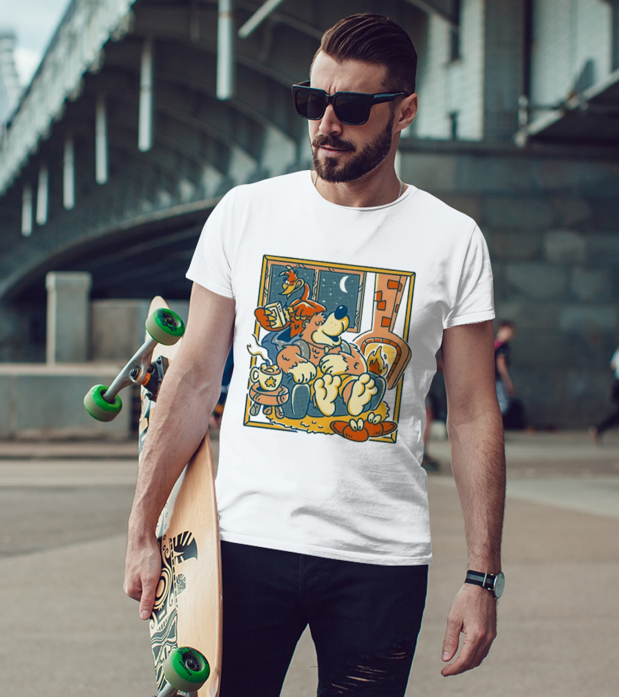 Banjo And Kazooie Cozy Fireplace Retro Gaming Night Moon🌛 T-Shirt