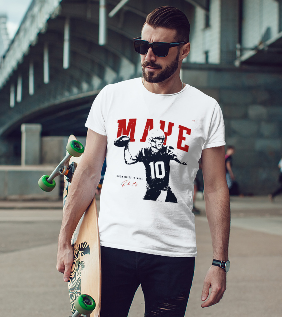 Drake Maye 10 New England Patriots Snow Melts In Wave T-Shirt