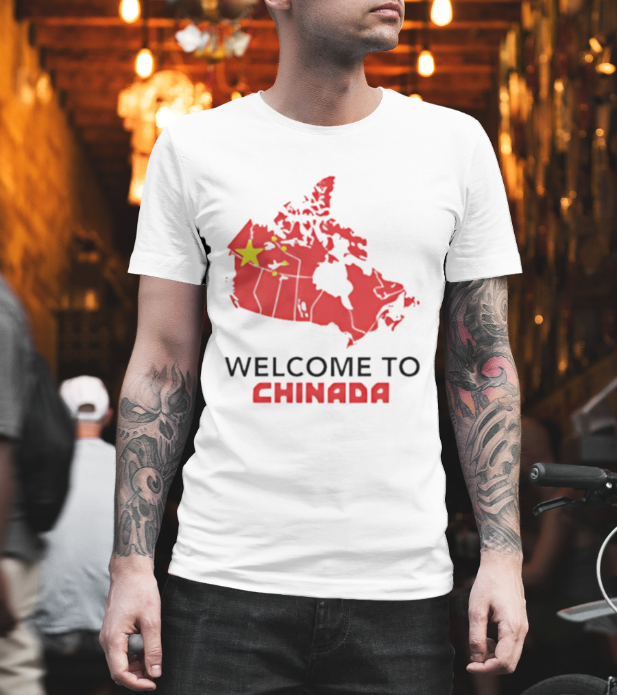 Welcome to Chinada Canada Map Redesign with Bold Text and Yellow Stars T-Shirt