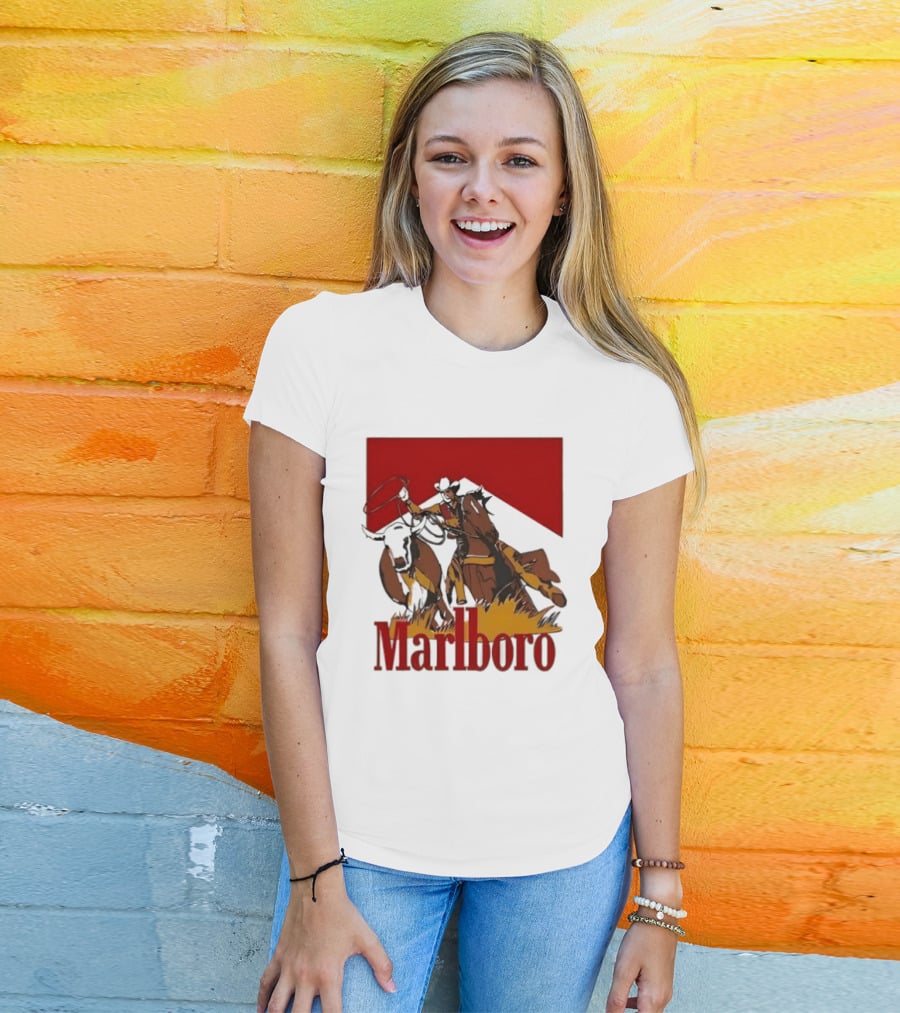 Marlboro Cowboy With Lasso Riding Horse Rugged Outdoors Adventure T-Shirt