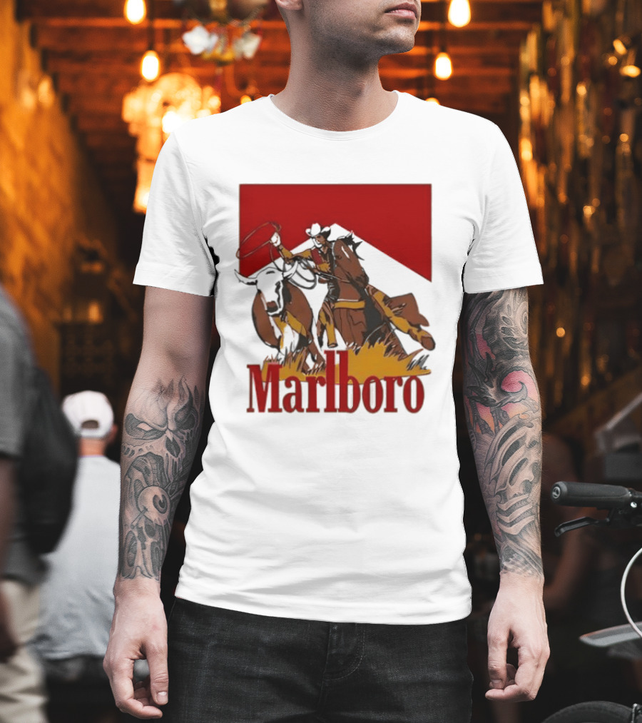 Marlboro Cowboy with Lasso Riding Horse Rugged Outdoors Adventure T-Shirt