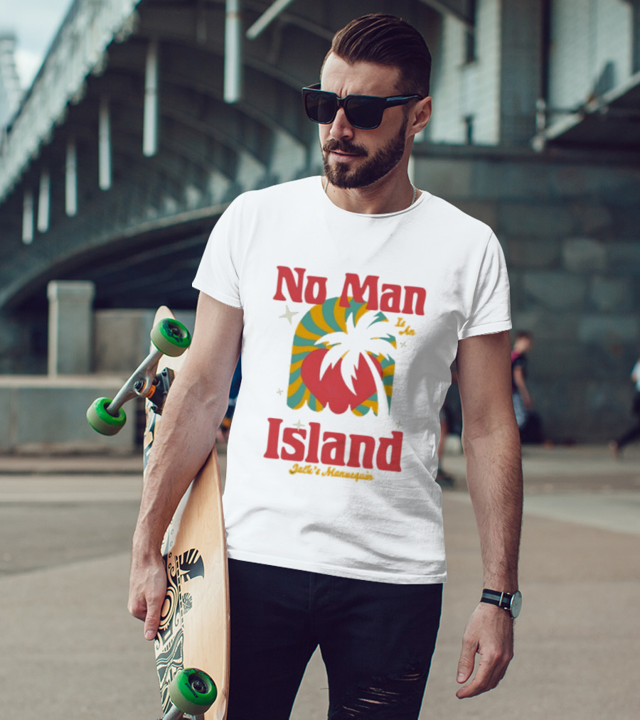 No Man Is An Island Jack's Mannequin Beachy Palm Tree Striped Heart Retro Vibes T-Shirt