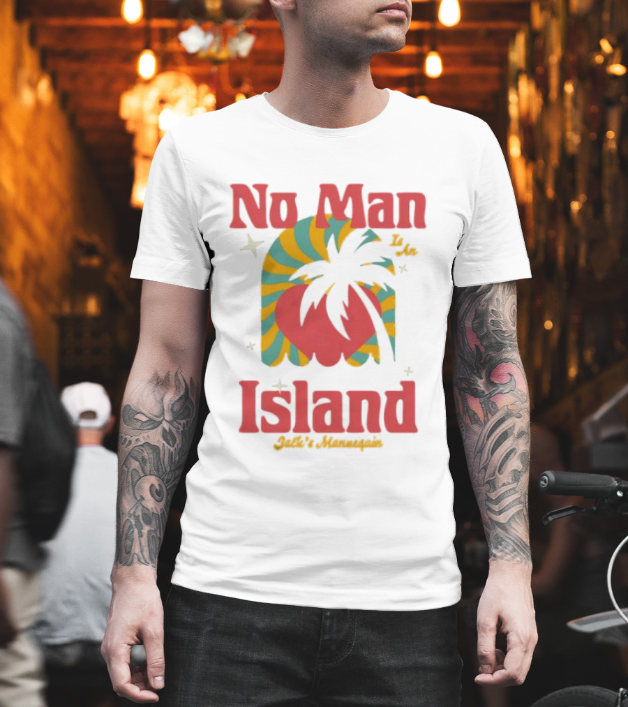 No Man Is An Island Jack's Mannequin Beachy Palm Tree Striped Heart Retro Vibes T-Shirt