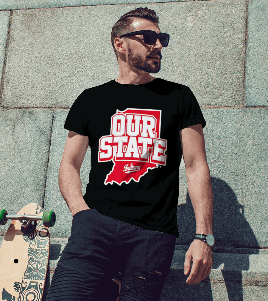 Our State Indiana Red Map College Sports Indiana T-Shirt