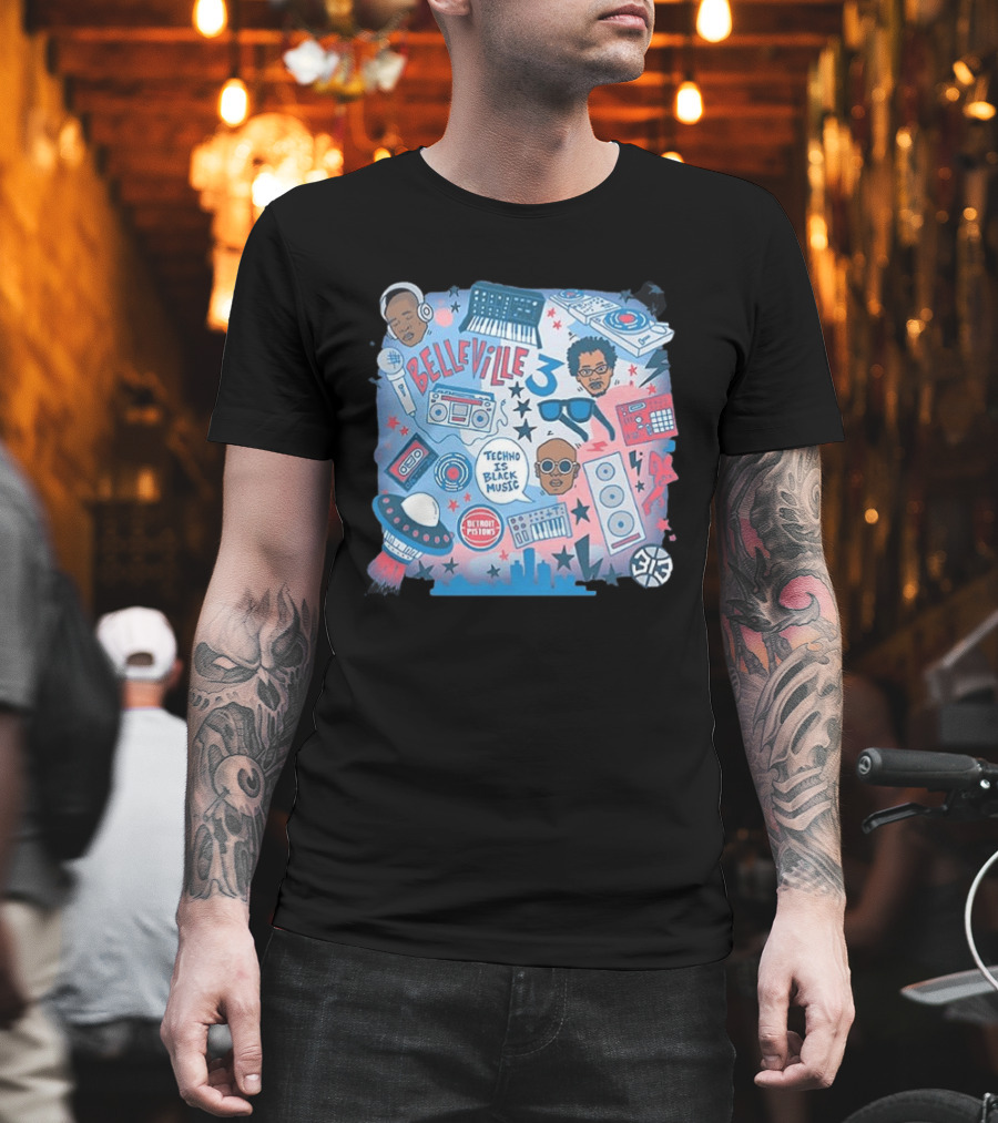 Detroit Pistons Belleville 3 Techno Is Black Music NBA Collaboration T-Shirt