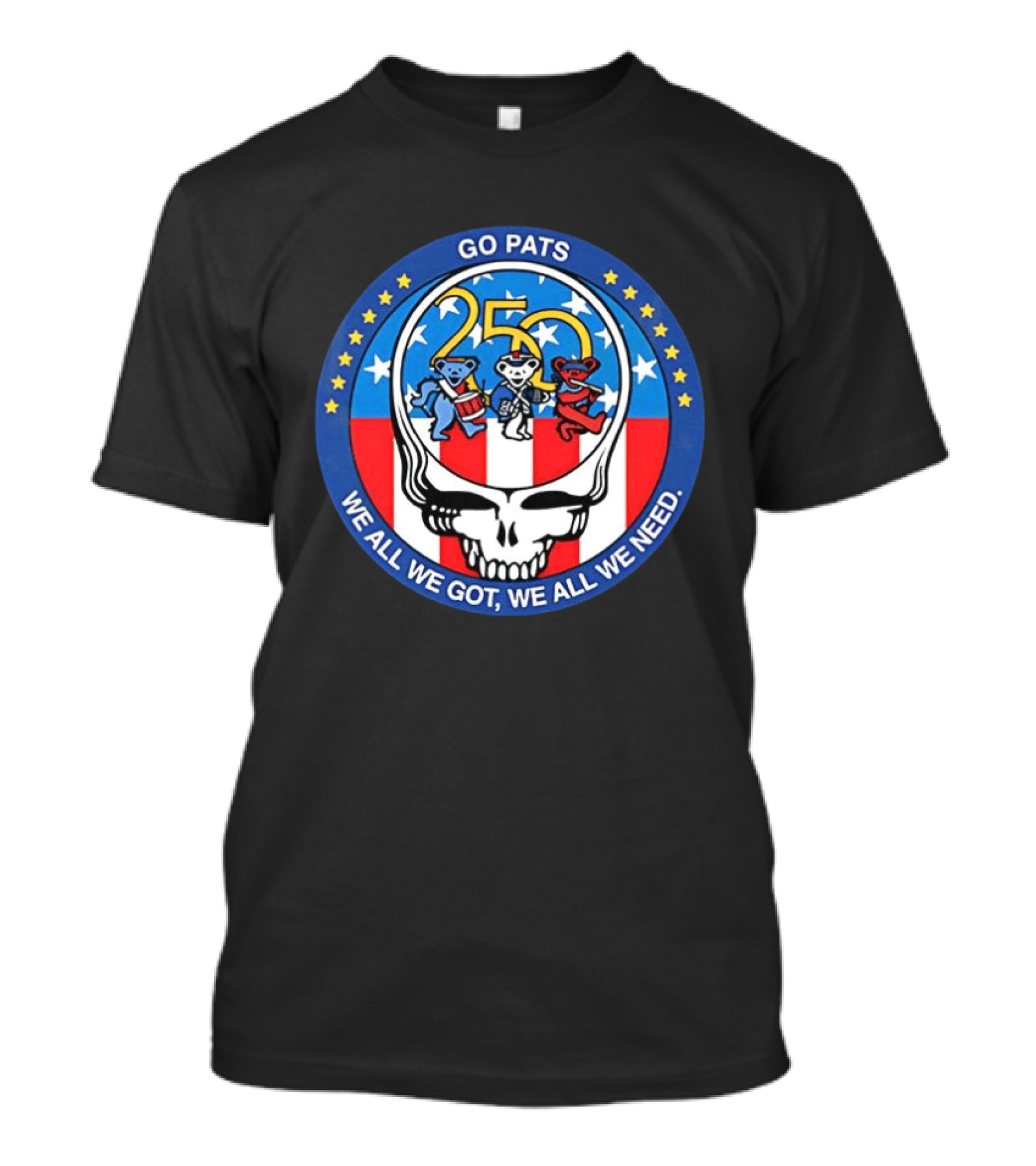 Grateful X New England Patriots Go Pats 250 Years Of America We All We Got Dancing Bears T-Shirt