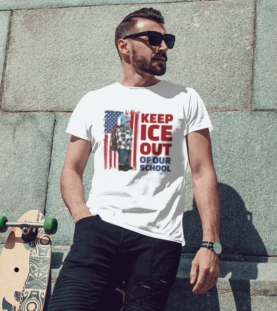 KEEP ICE OUT OF OUR SCHOOL USA Flag Blue Eagle Hat Kid Protest T-Shirt