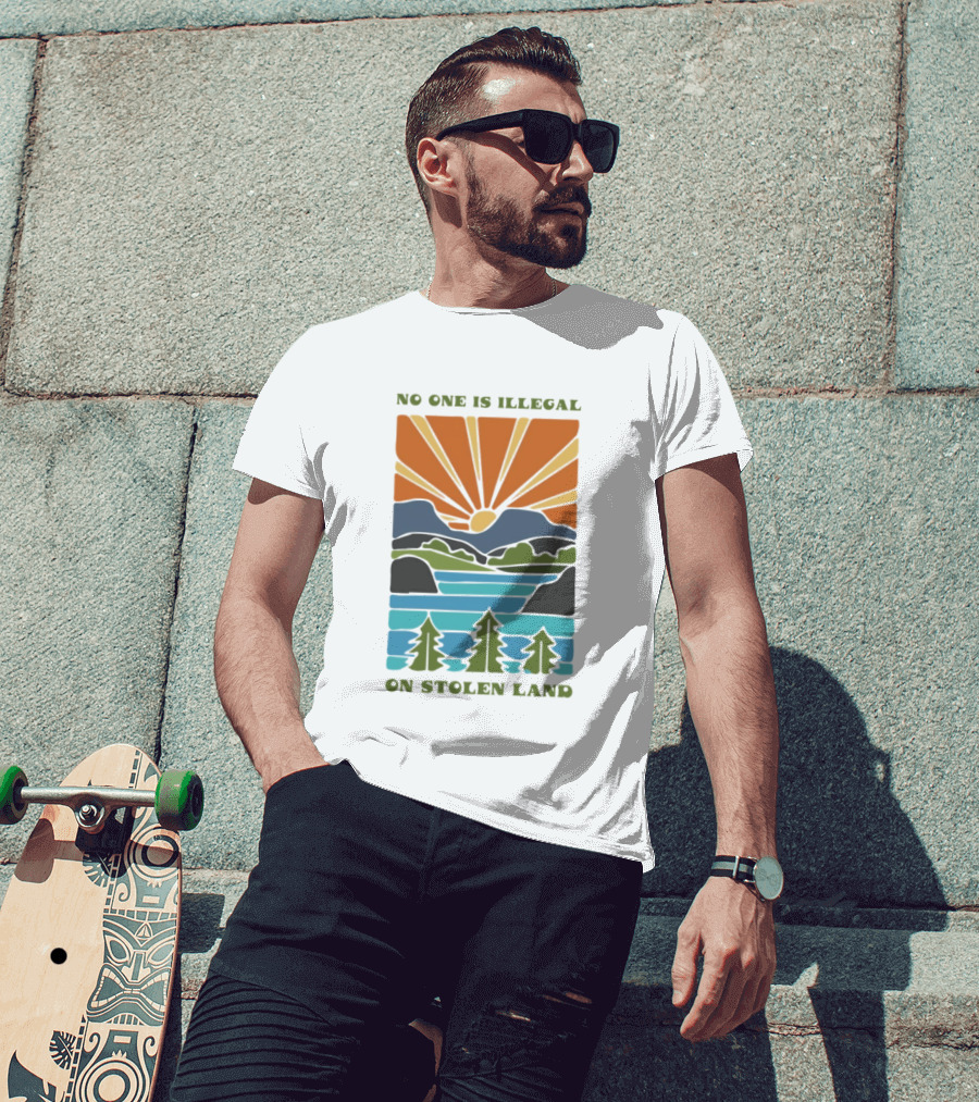 Billie Eilish No One Is Illegal On Stolen Land Sunset Scenic Mountains And Forest T-Shirt