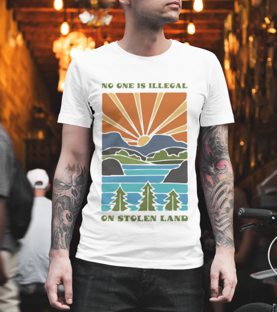 Billie Eilish No One Is Illegal On Stolen Land Sunset Scenic Mountains And Forest T-Shirt