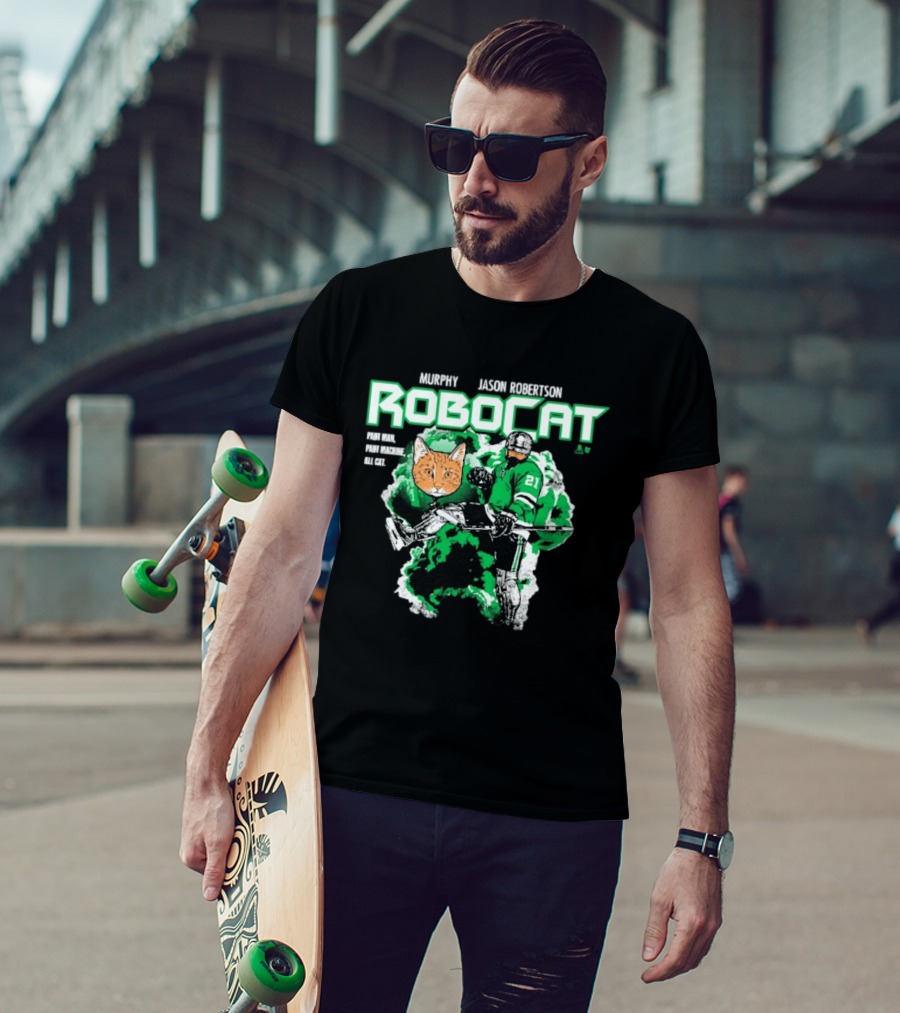 Jason Robertson RoboCat Hockey Player With Cat Head T-Shirt