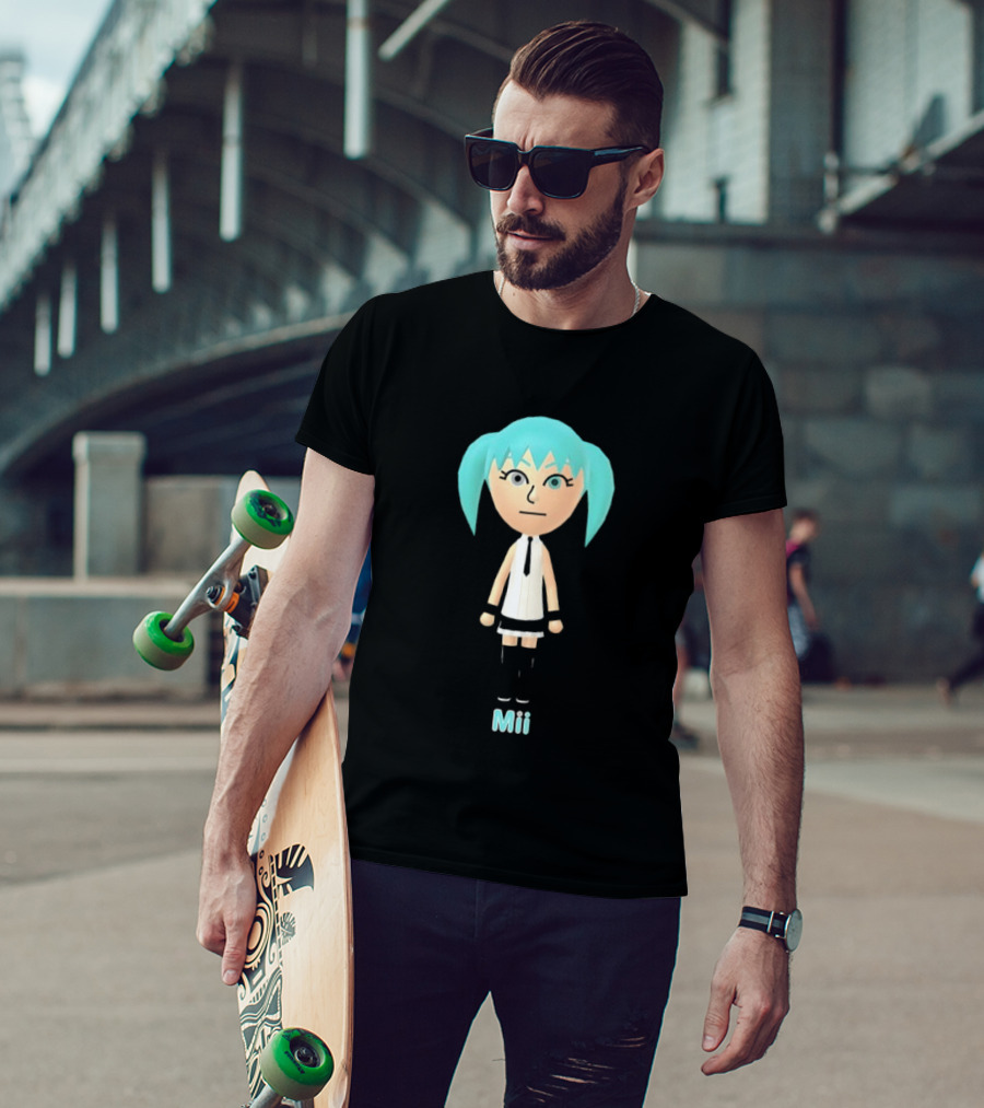 Mii Anime Character With Blue Hair And White Outfit T-Shirt