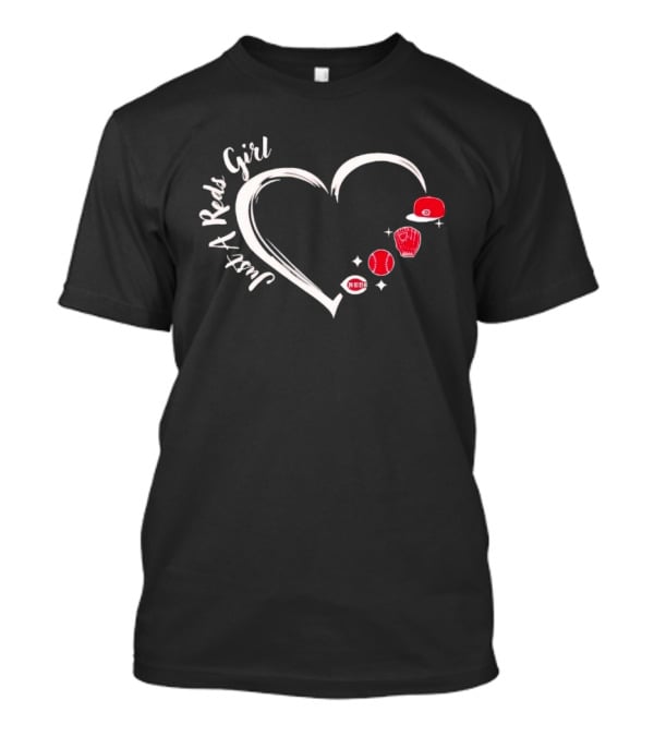 Cincinnati Reds Heart Baseball Cap Glove Fan Girl T-Shirt
