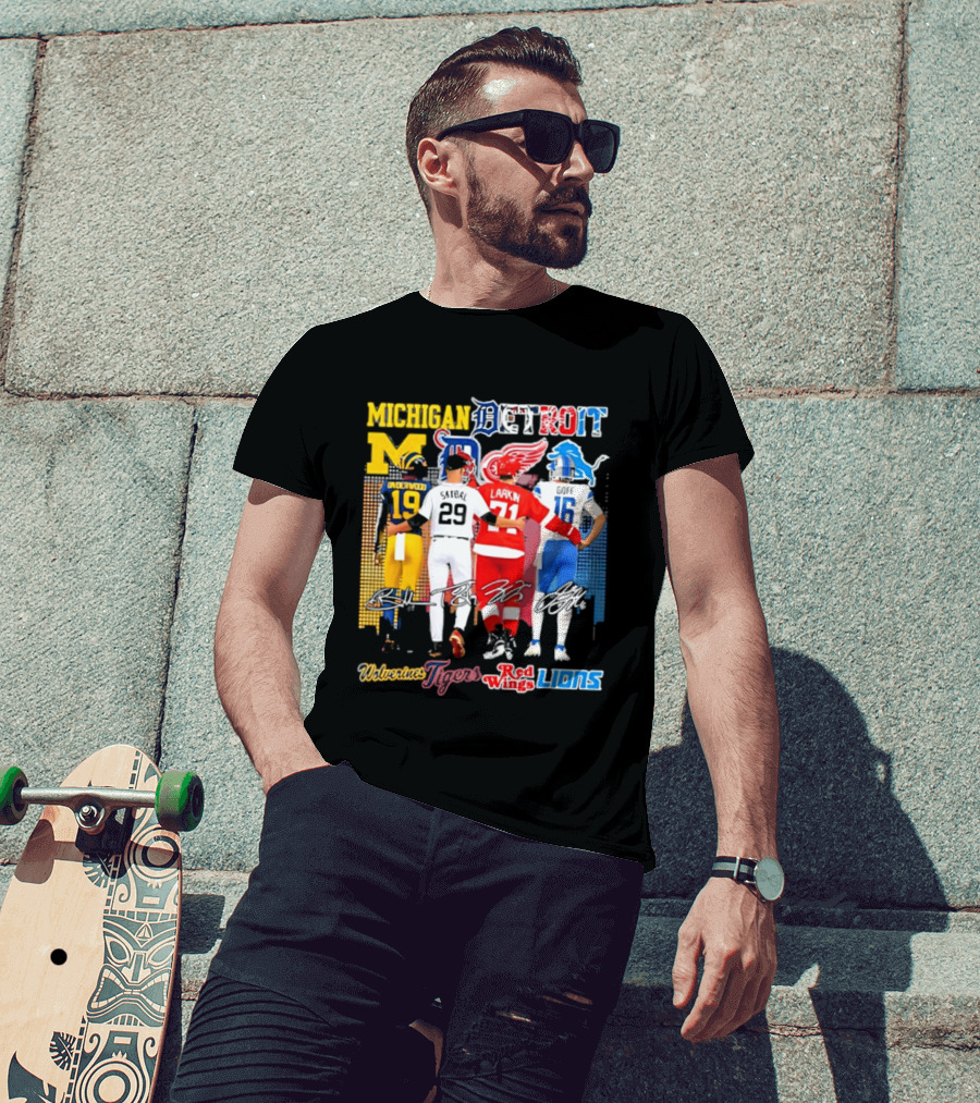 Michigan Wolverines X Tigers X Red Wings X Lions Detroit Sports Players T-Shirt