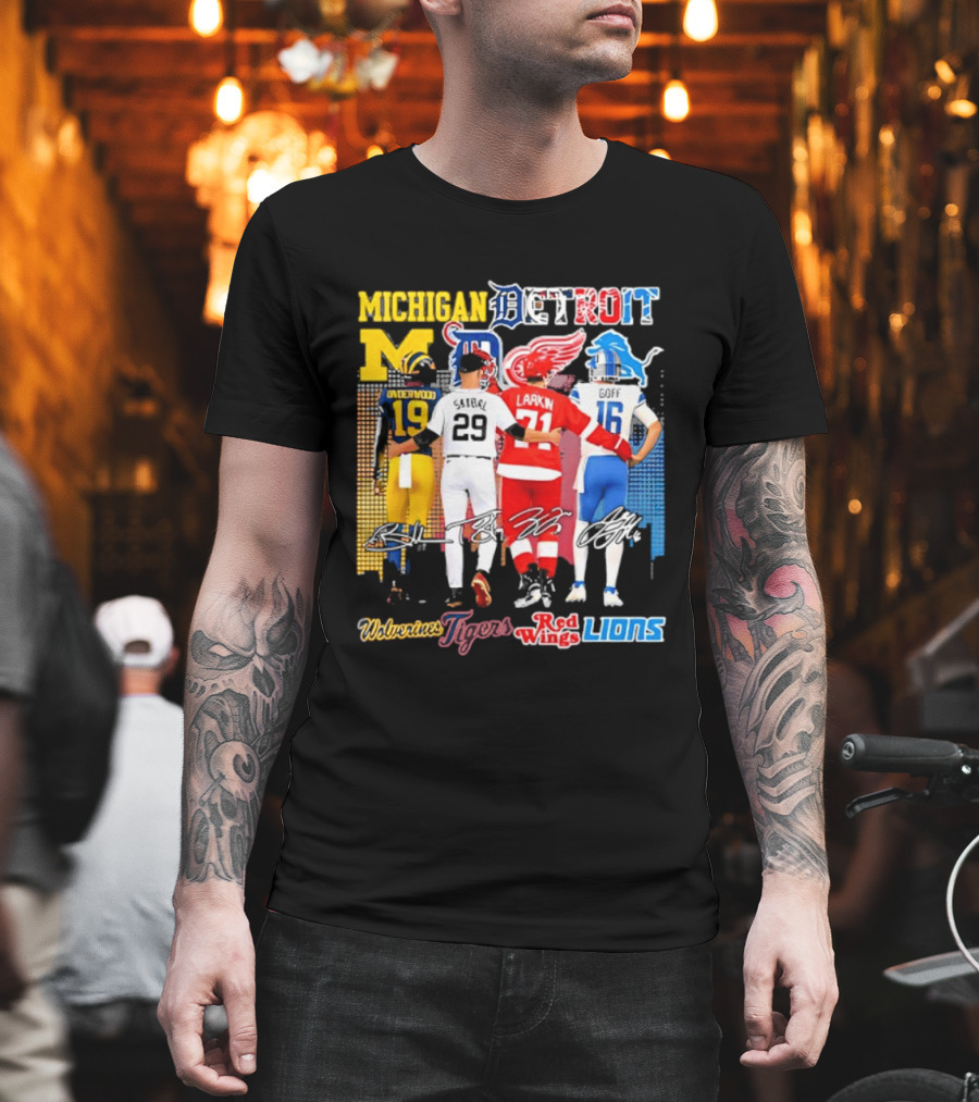 Michigan Wolverines x Tigers x Red Wings x Lions Detroit Sports Players T-Shirt
