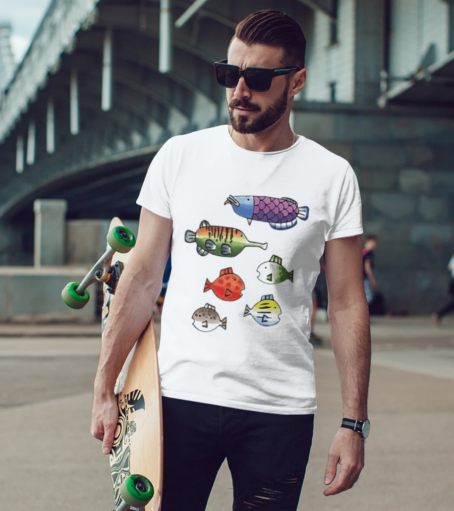 Fishing Minigame Colorful Fish Collection Vibrant Sea Life T-Shirt