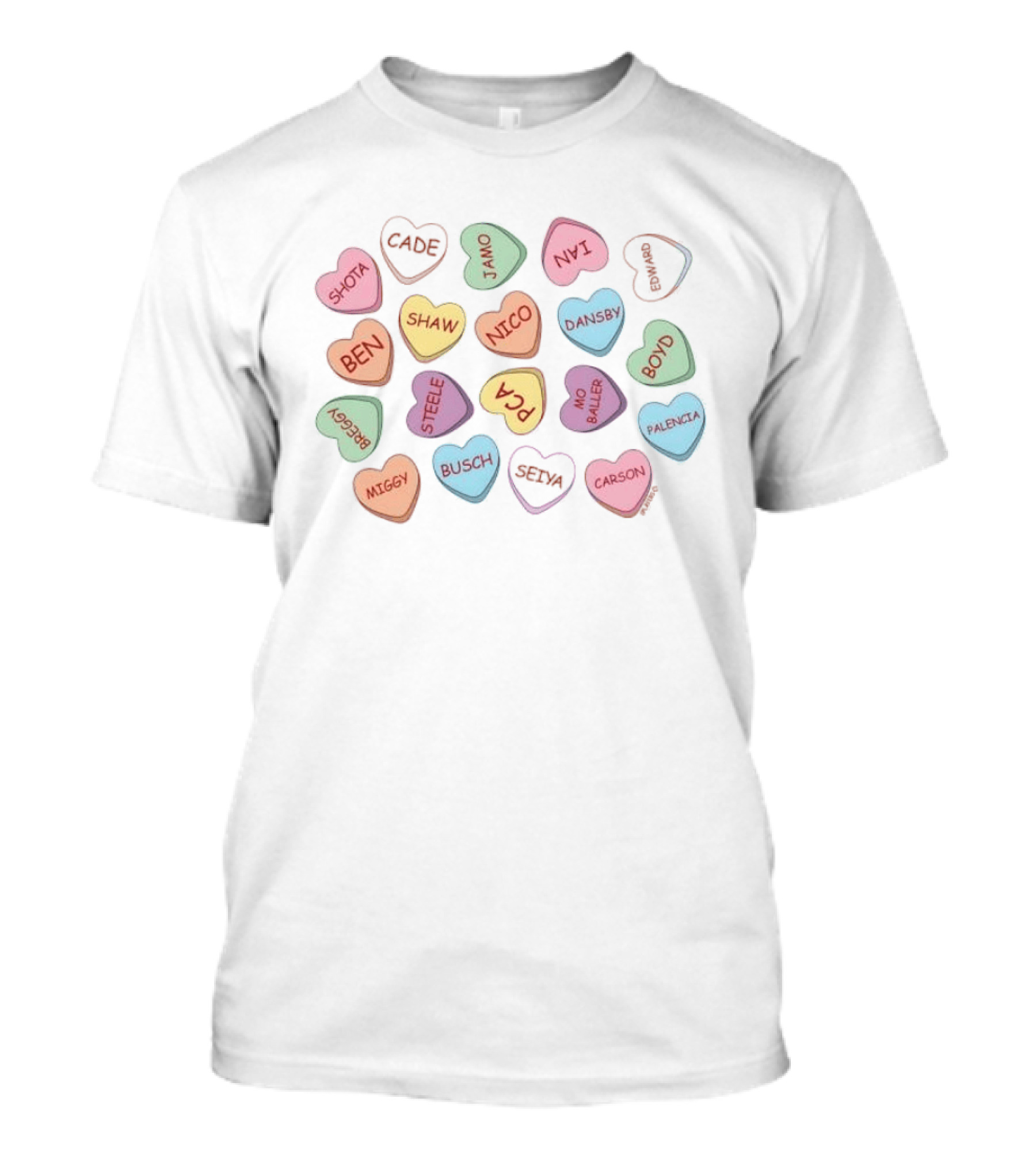 Shota Cade Ben Shaw Jamo Ian Nico Dansby Edward Boyd Breggy Steele PCA Miggy Busch Seiya Ow Baller Carson Palencia Candy Hearts T-Shirt