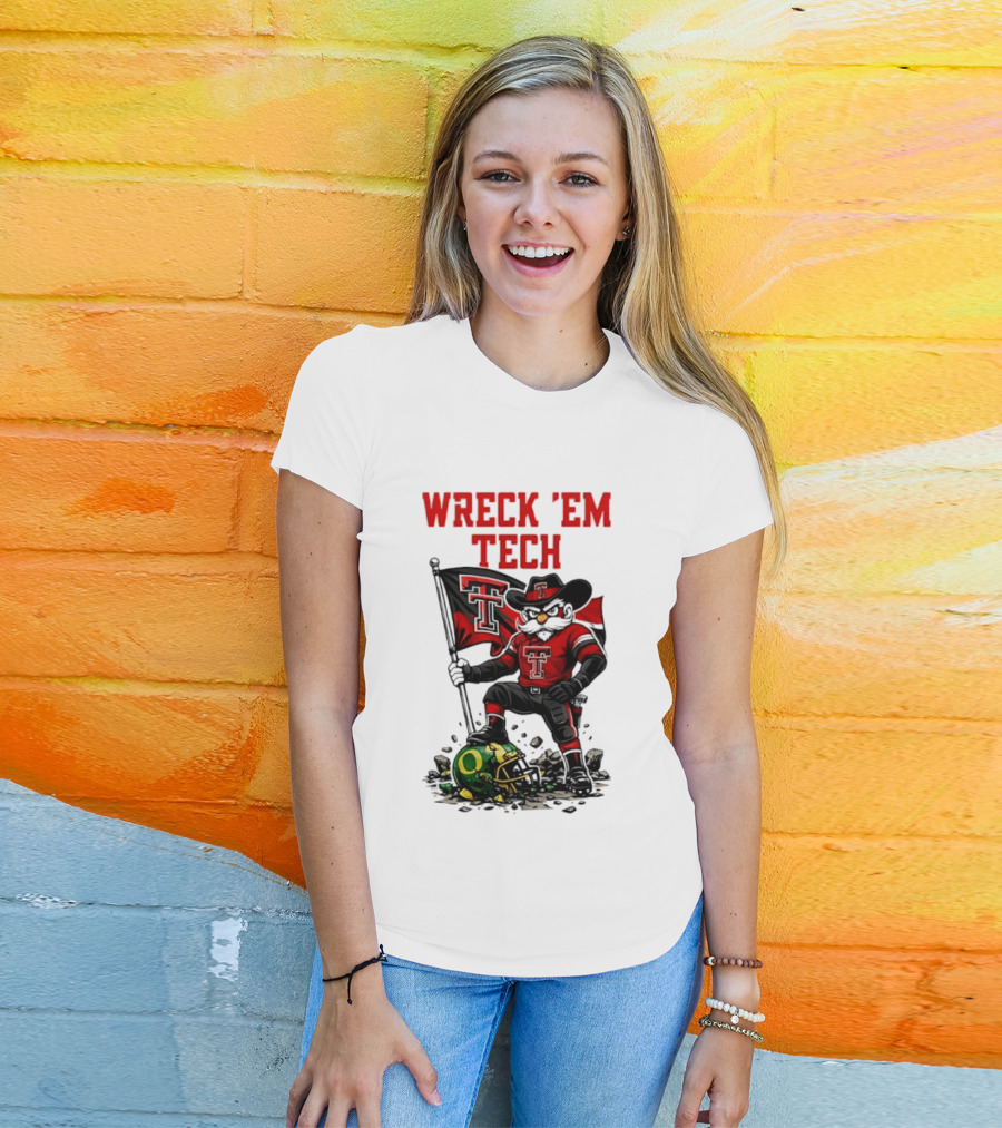Wreck 'Em Tech Texas Tech Red Raiders Raider Red Flag And Helmet T-Shirt