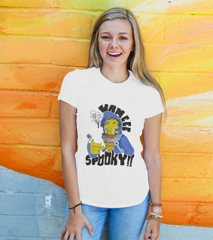 Vameee Spooky Skeleton In Blue Hood With Chains T-Shirt