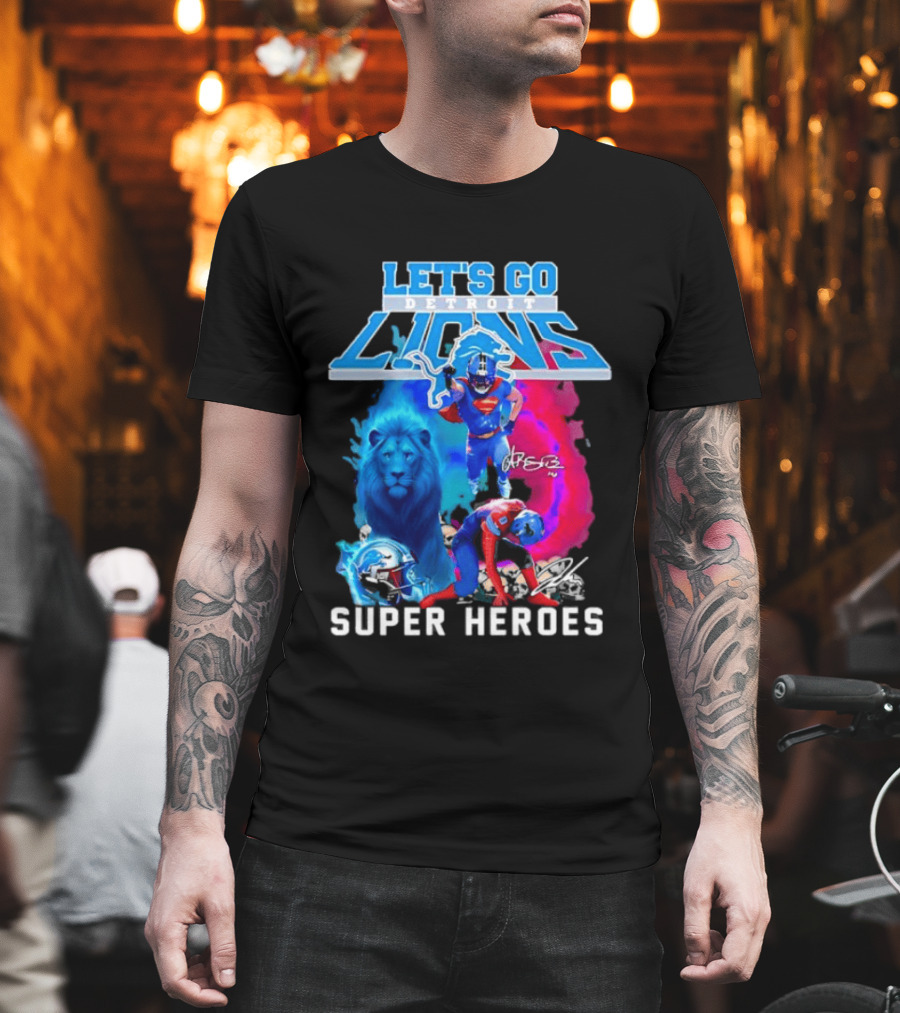 Let's Go Detroit Lions Jahmyr Gibbs Amon Ra St Brown Super Heroes T-Shirt