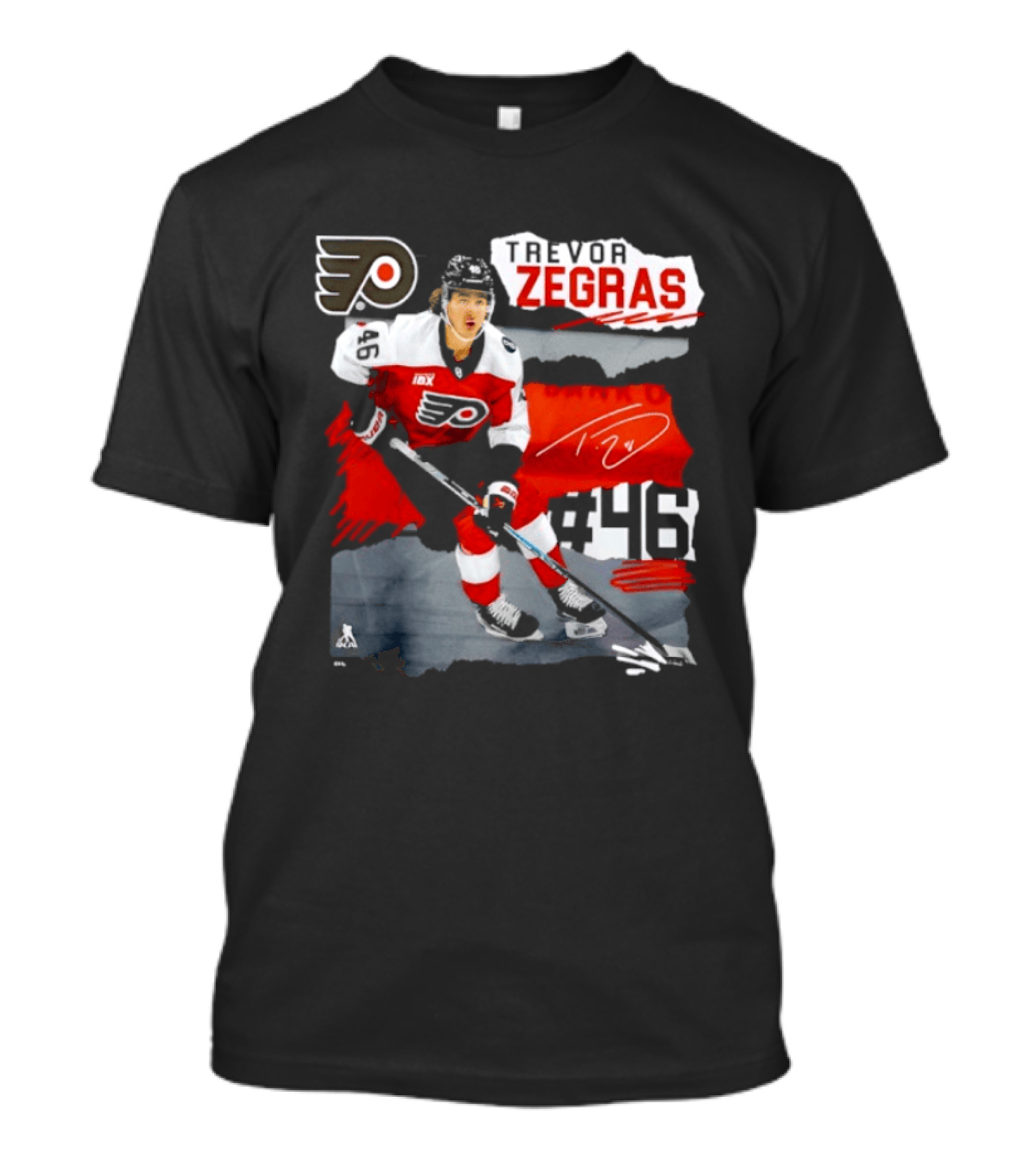 Philadelphia Flyers Trevor Zegras Hockey Player 46 Signature Ice Series T-Shirt
