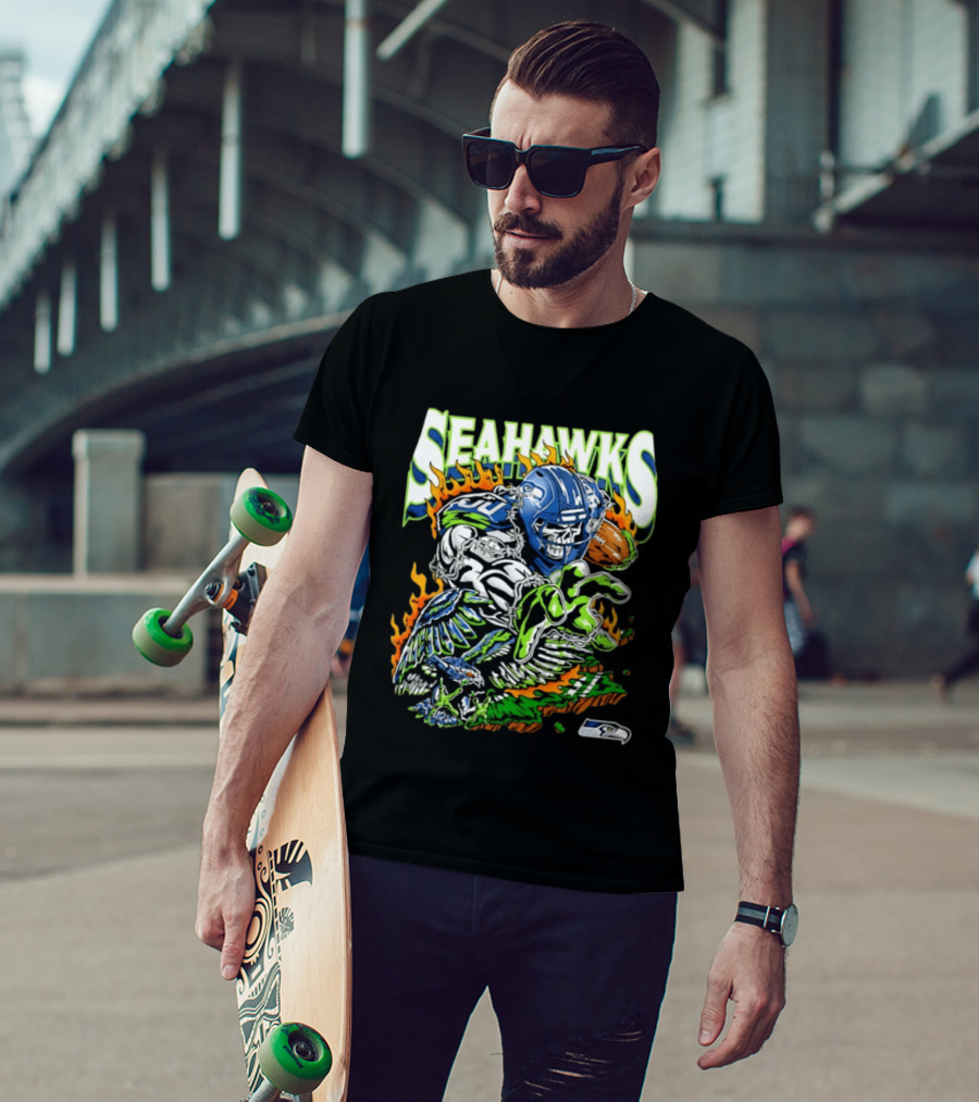 Seahawks Skull Firebird NFL Football Grunge T-Shirt