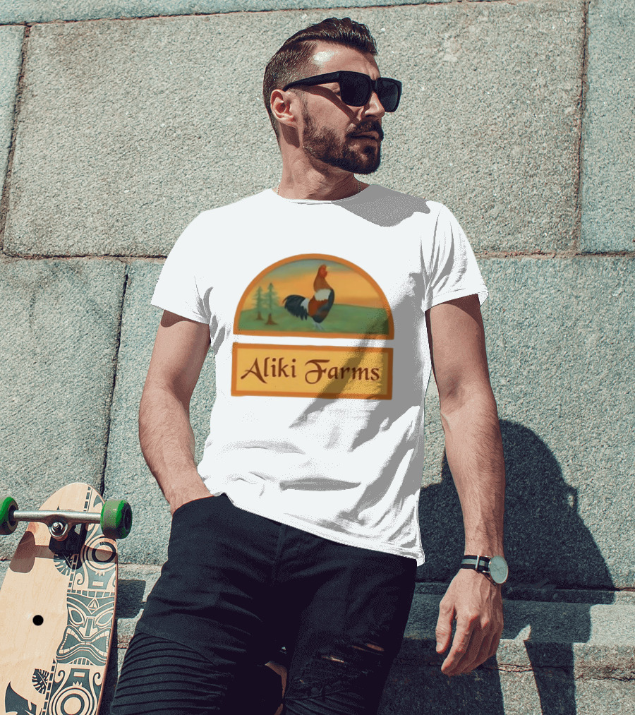 Aliki Farms Rooster Scene With Trees T-Shirt