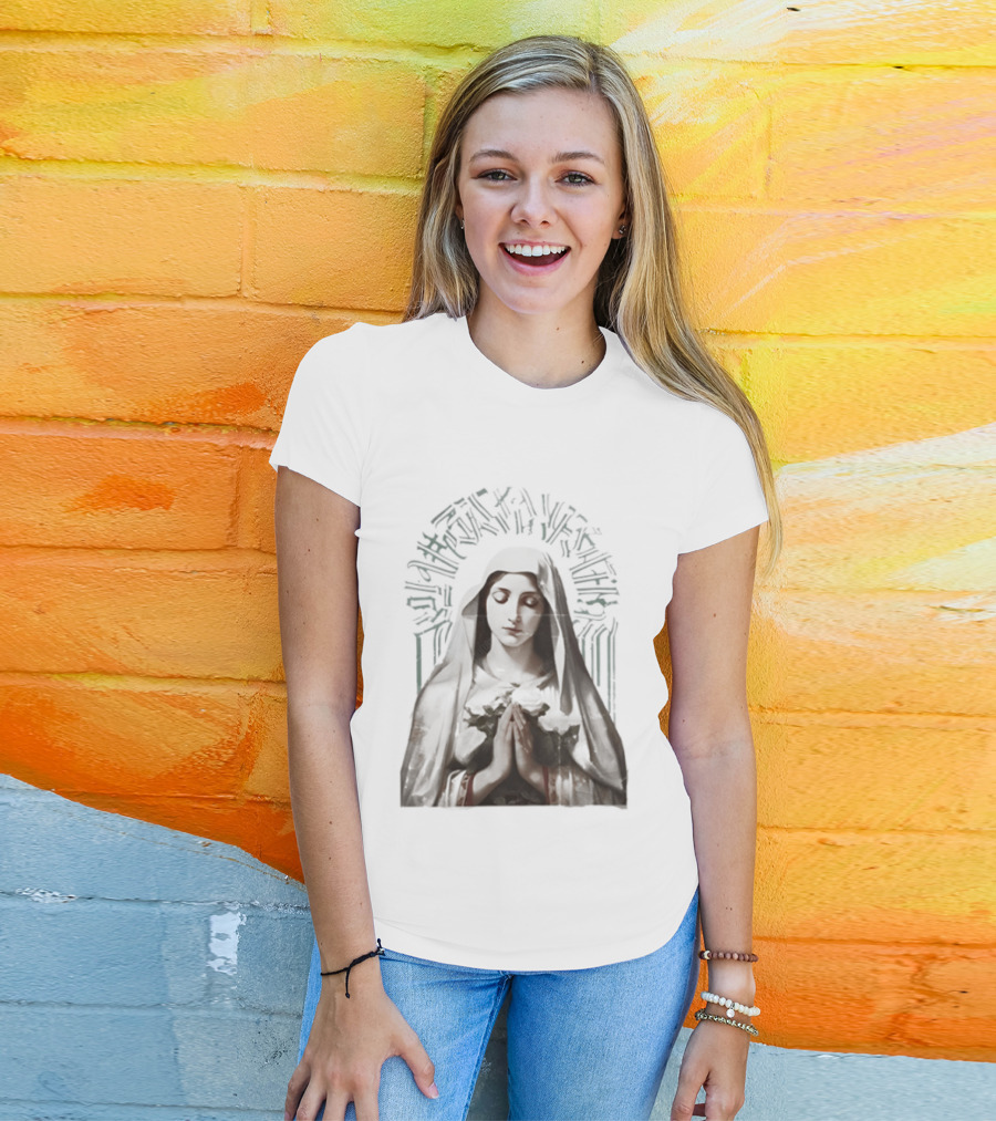 Virgin Mary With White Roses Holy Mary Mother Of Us Pray For Us Gothic T-Shirt