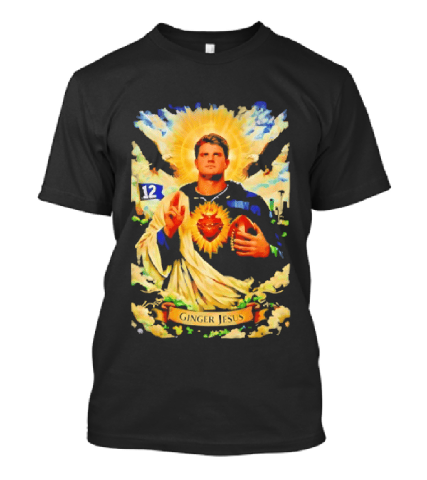 Ginger Jesus 12 Seattle Seahawks Football Halo Sacred Heart T-Shirt