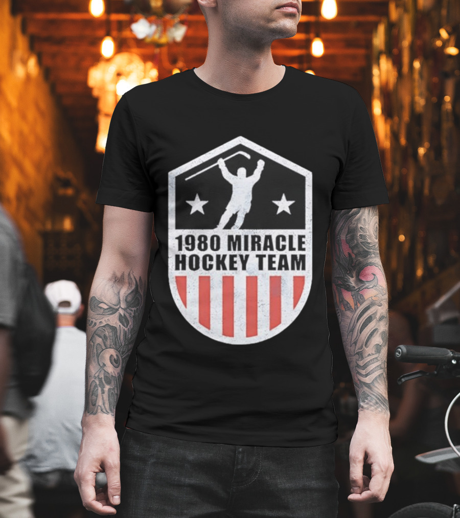 1980 Miracle Hockey Team Stars and Stripes Victory Celebration T-Shirt