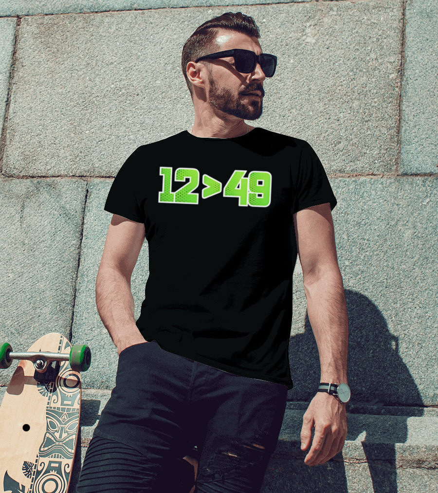 Seattle 12 Greater Than 49 Neon Green Football Fan Gear T-Shirt