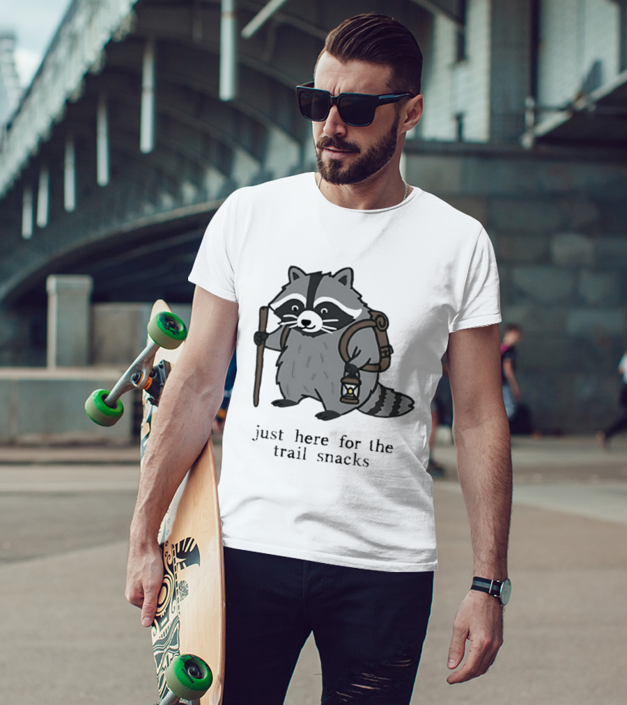Raccoon Hiking Just Here For The Trail Snacks Nature Lover T-Shirt