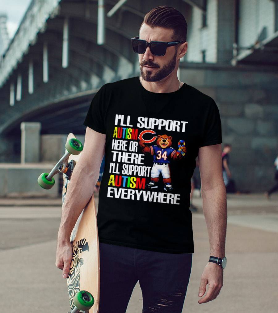 Chicago Bears Support Autism Awareness Everywhere Bear Mascot 34 T-Shirt