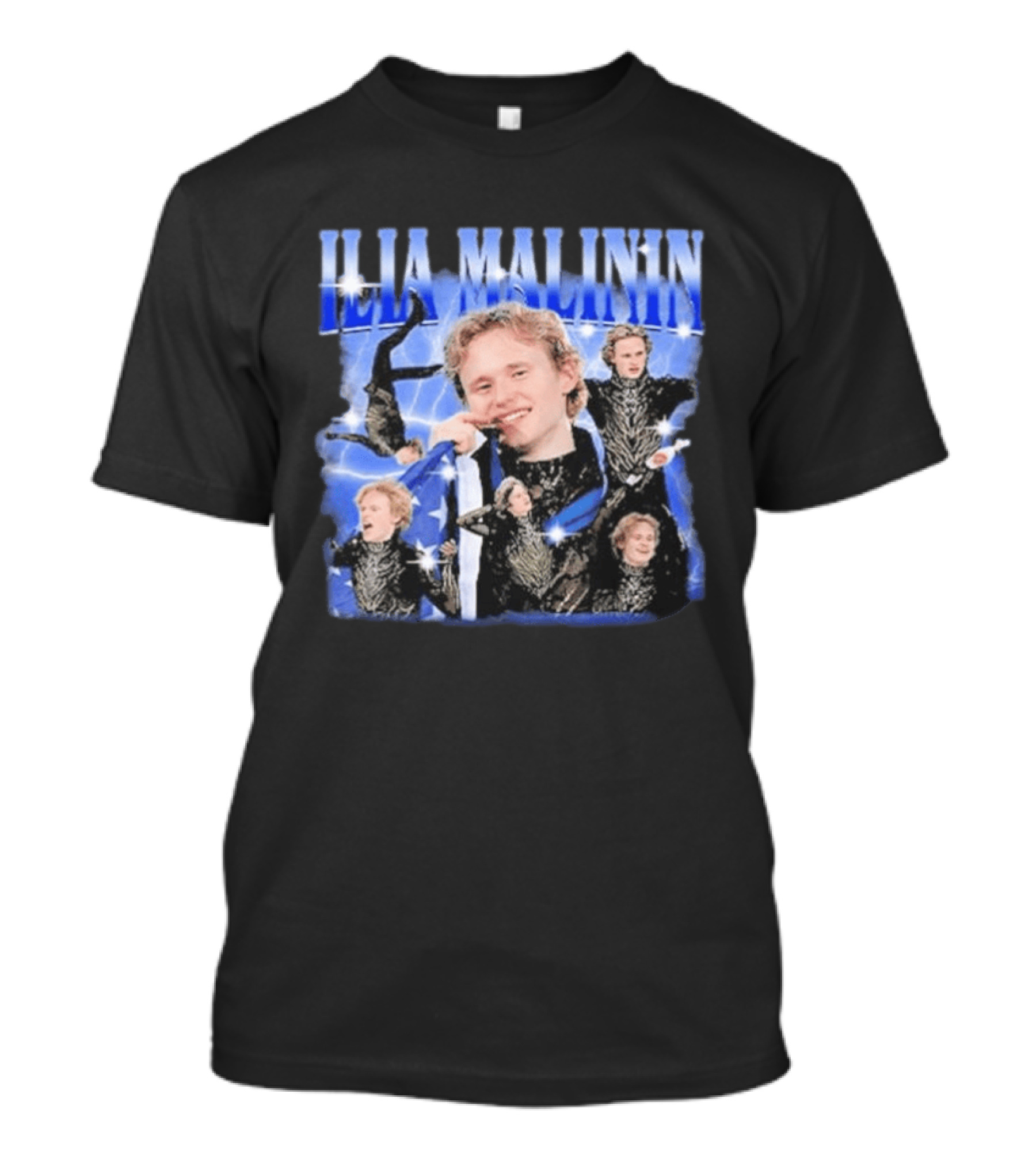 Ilia Malinin Figure Skating Star Blue Sparkle Montage T-Shirt