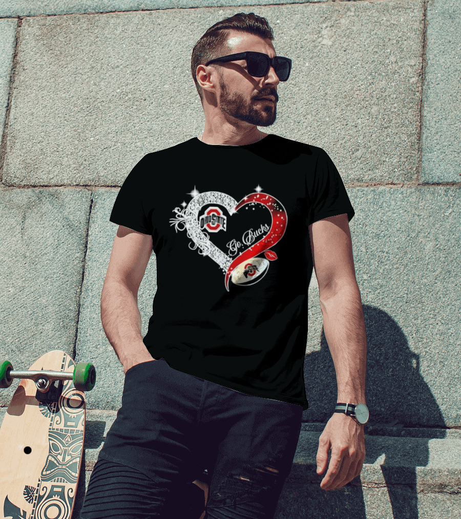 Ohio State Buckeyes Go Bucks Heart Shaped Iconic Red And White T-Shirt