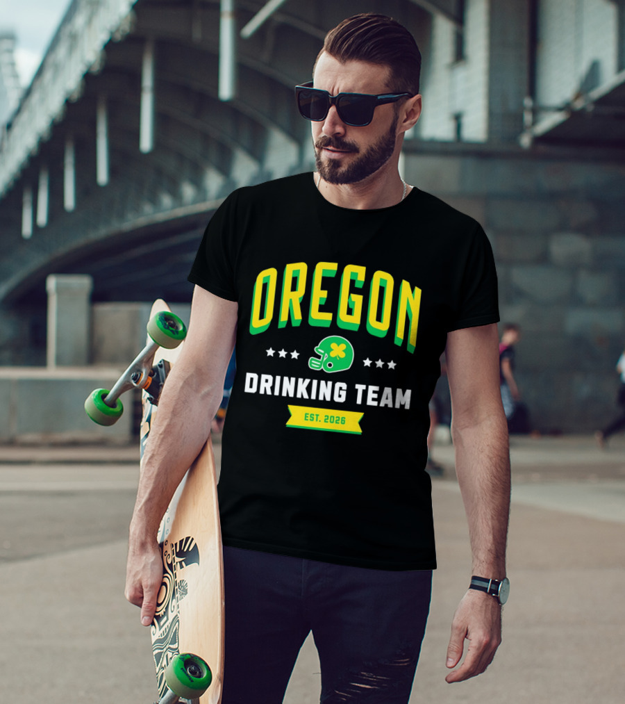 Oregon Drinking Team St. Patrick's Day 2026 Est. 2026 Helmet Clover Stars T-Shirt