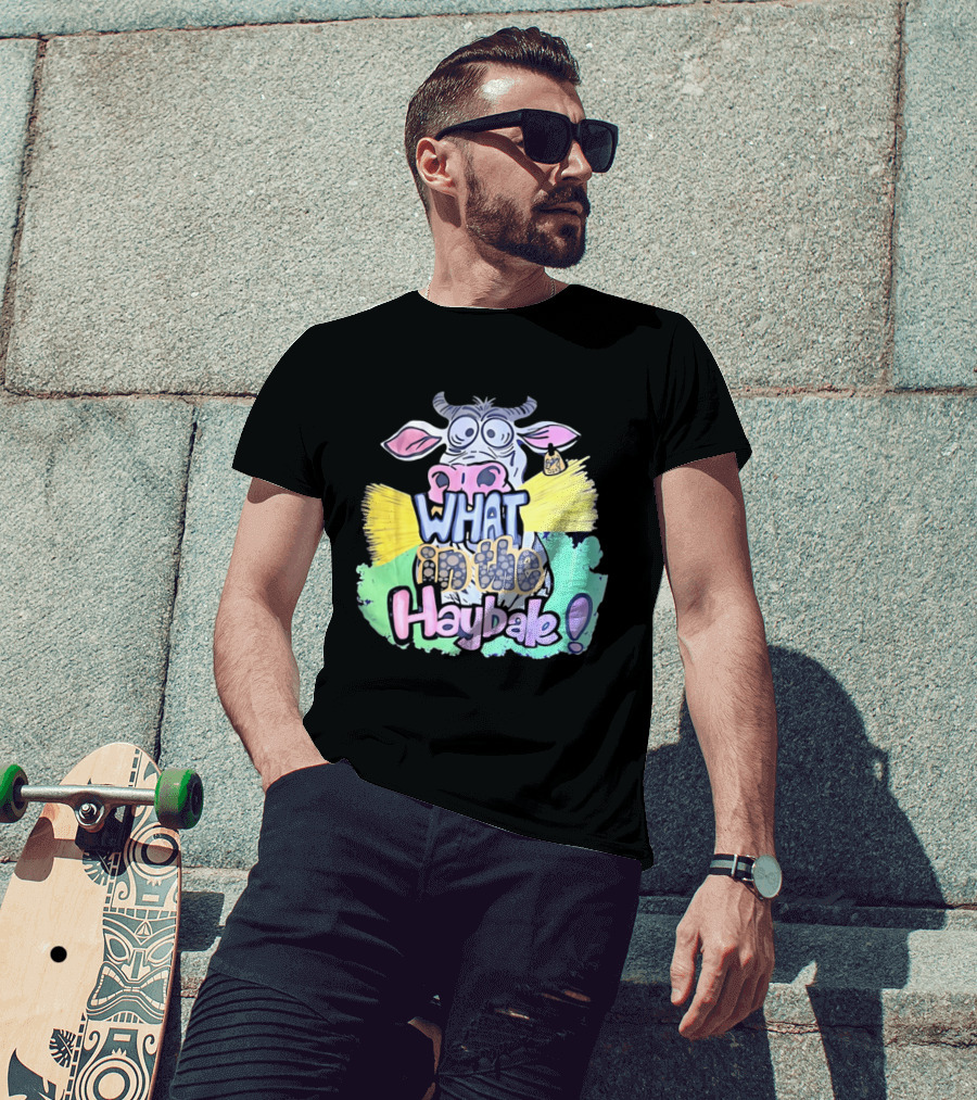 Funny Cow Cartoon What In The Haybale Expression T-Shirt