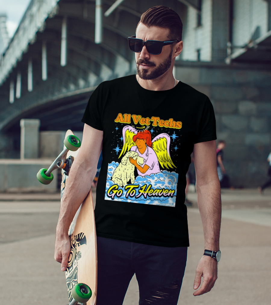 All Vet Techs Go To Heaven Angel Holding Dog Clouds T-Shirt