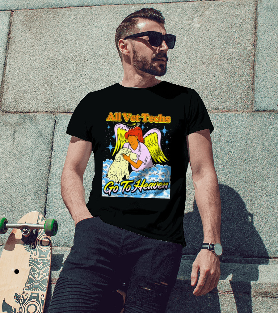 All Vet Techs Go To Heaven Angel Holding Dog Clouds T-Shirt