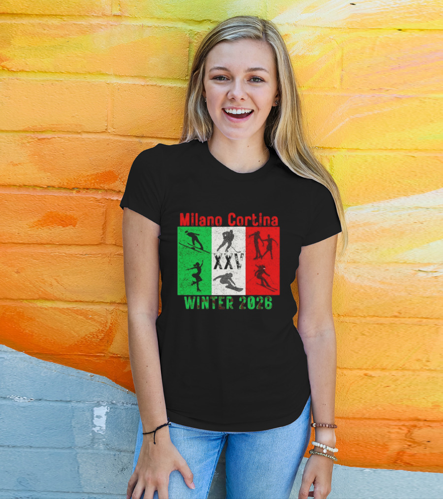 Milano Cortina Winter 2026 Italy Flag XXV Skiing Skating Snowboarding T-Shirt
