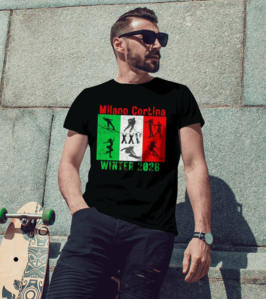 Milano Cortina Winter 2026 Italy Flag XXV Skiing Skating Snowboarding T-Shirt