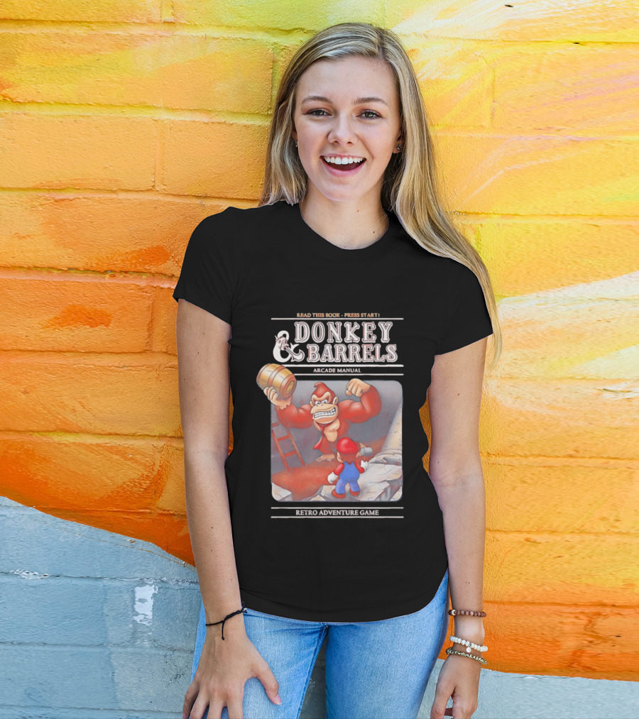 Read This Book Press Start Donkey And Barrels Arcade Manual Classic Video Game T-Shirt