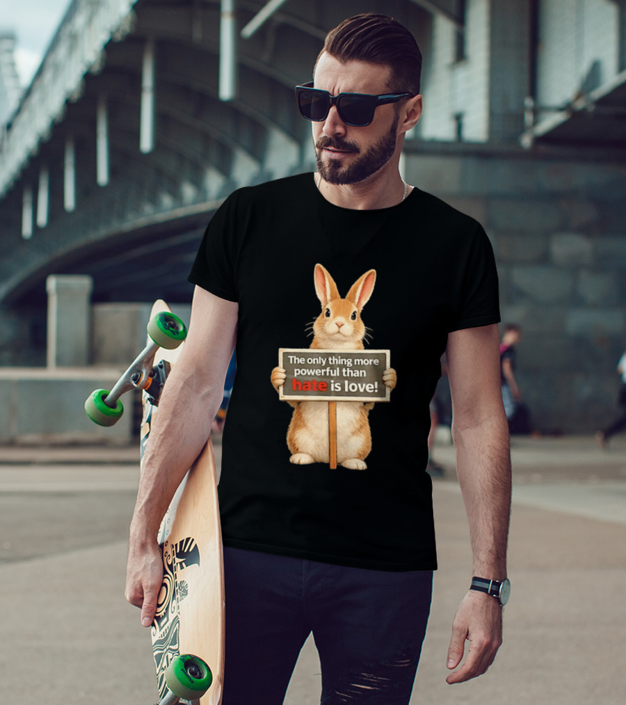 The Only Thing More Powerful Than Hate Is Love Rabbit Sign T-Shirt