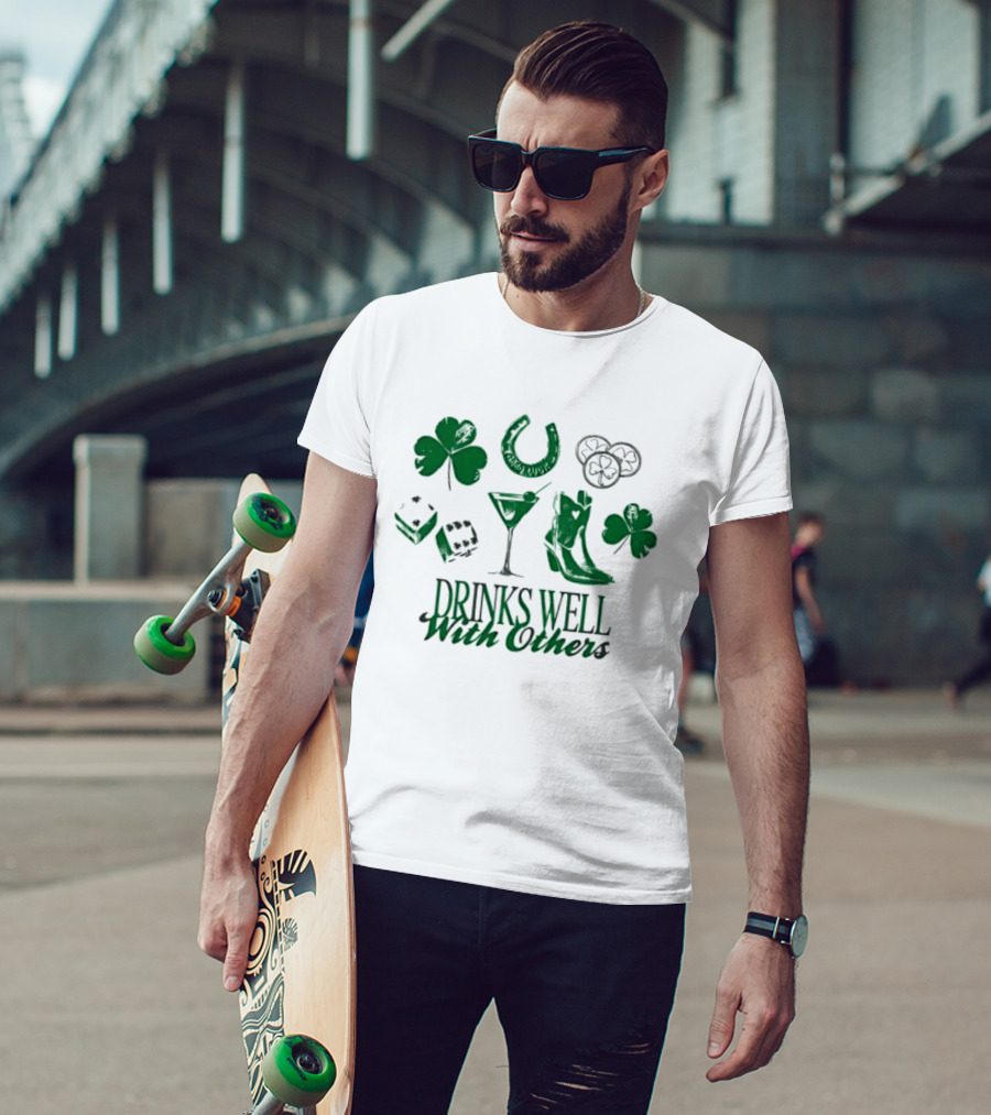 Drinks Well With Others Clover Horseshoe Dice Martini Boot T-Shirt