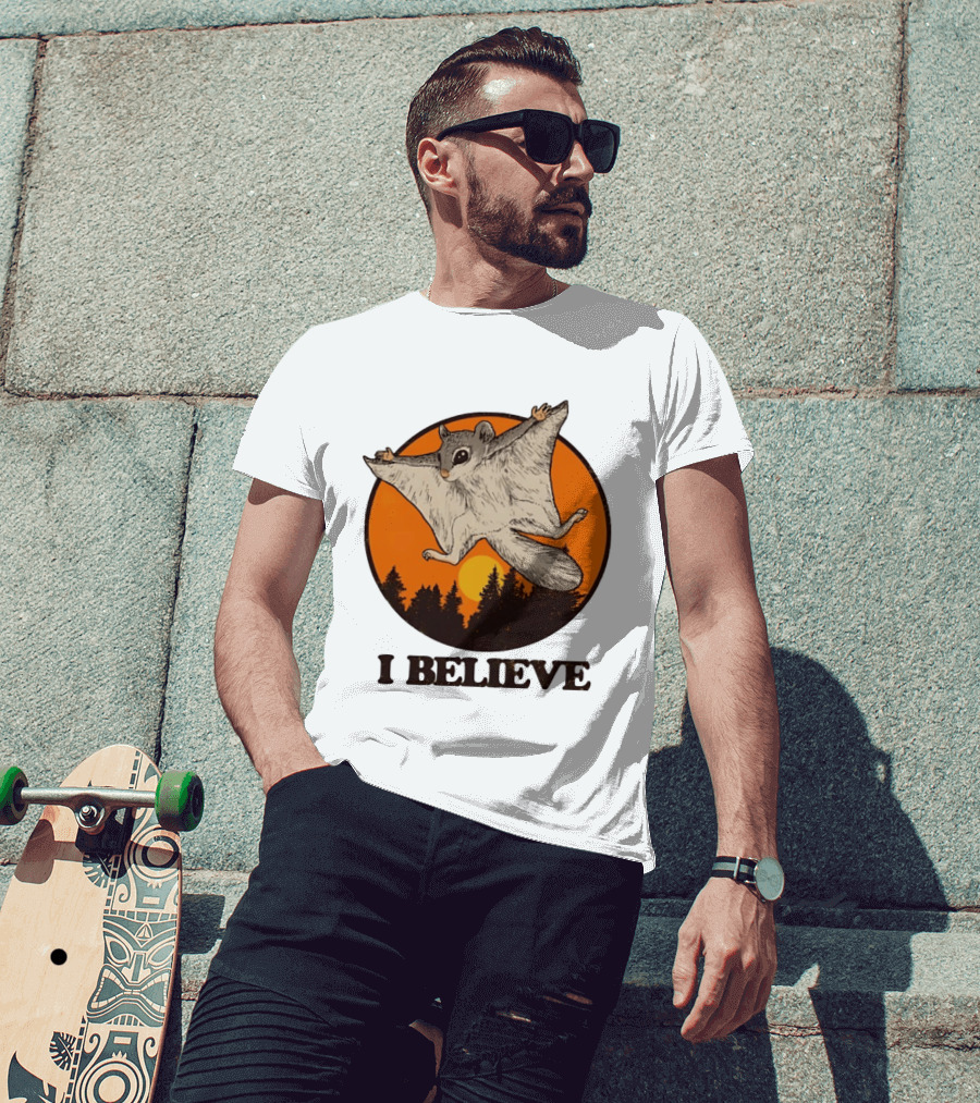 I Believe Flying Squirrel Sunset T-Shirt