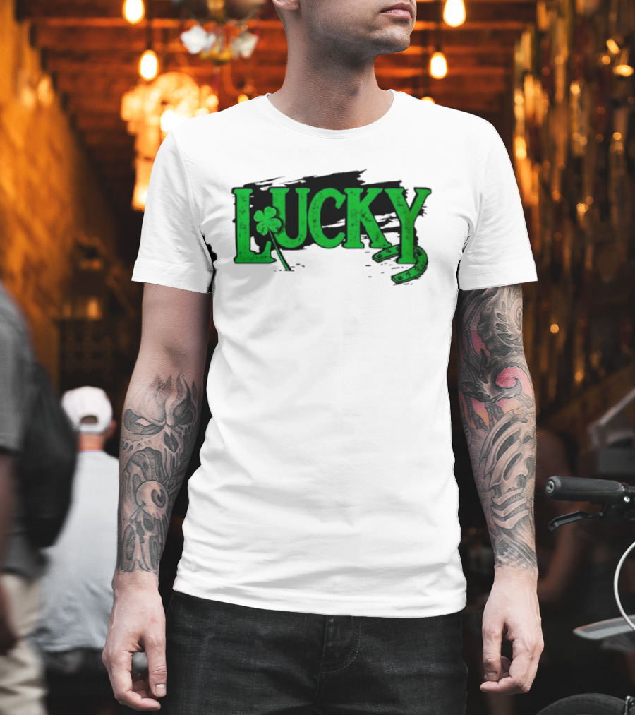 Lucky Green Horseshoe and Shamrock St. Patrick's Day T-Shirt
