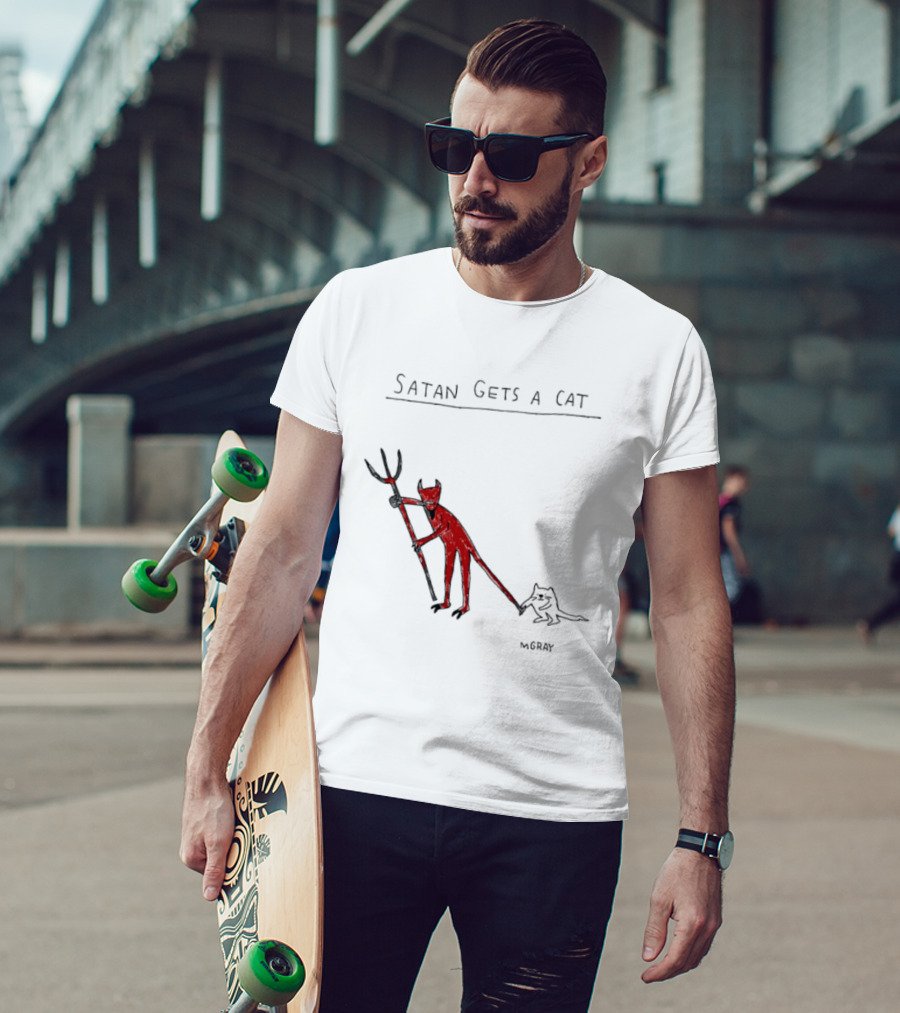 Satan Gets A Cat Devil Figure Pitchfork Drawing By The Oatmeal T-Shirt