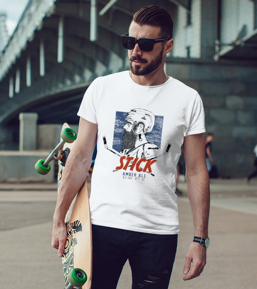 Stick Amber Ale 6.2 ABV 12 FL OZ Hockey And Beard T-Shirt