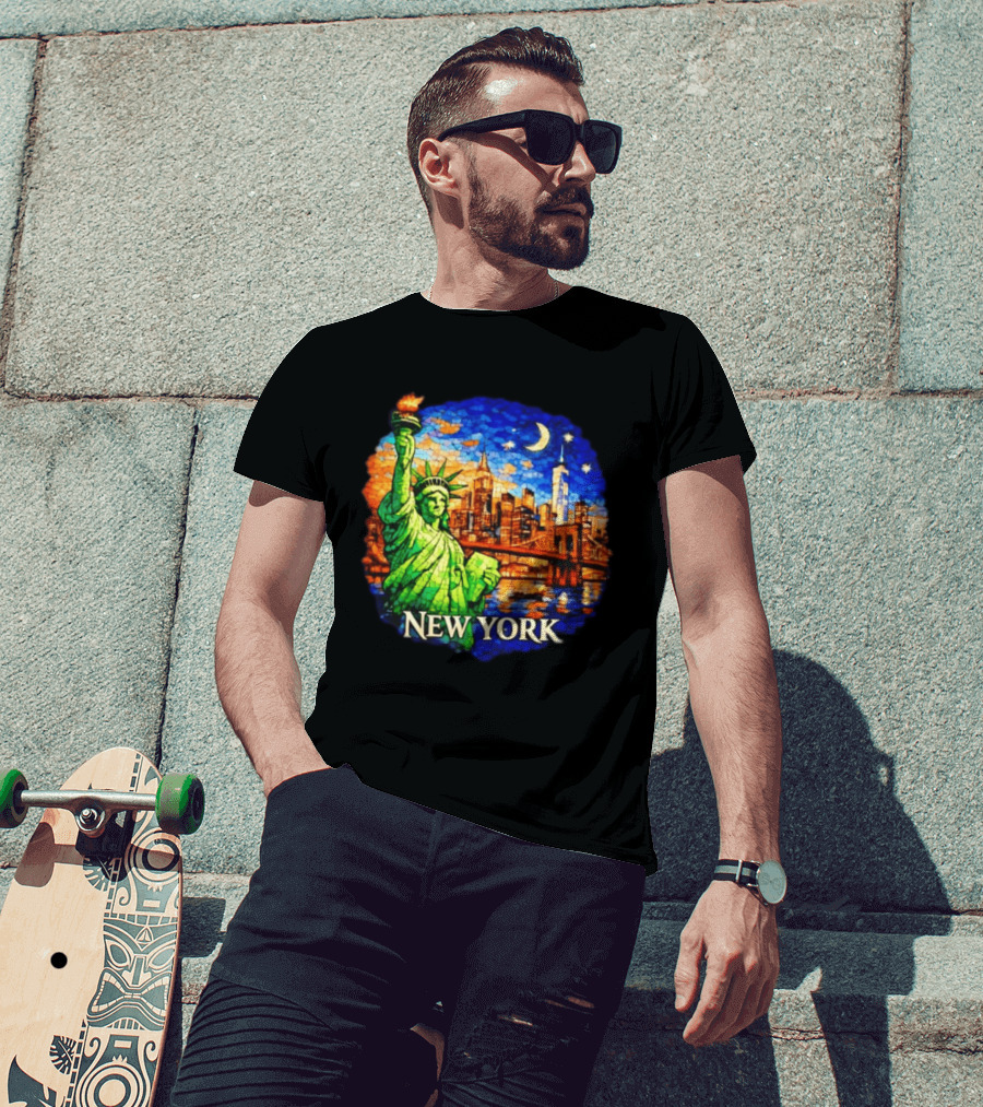 New York City Statue Of Liberty And Skyline Mosaic T-Shirt