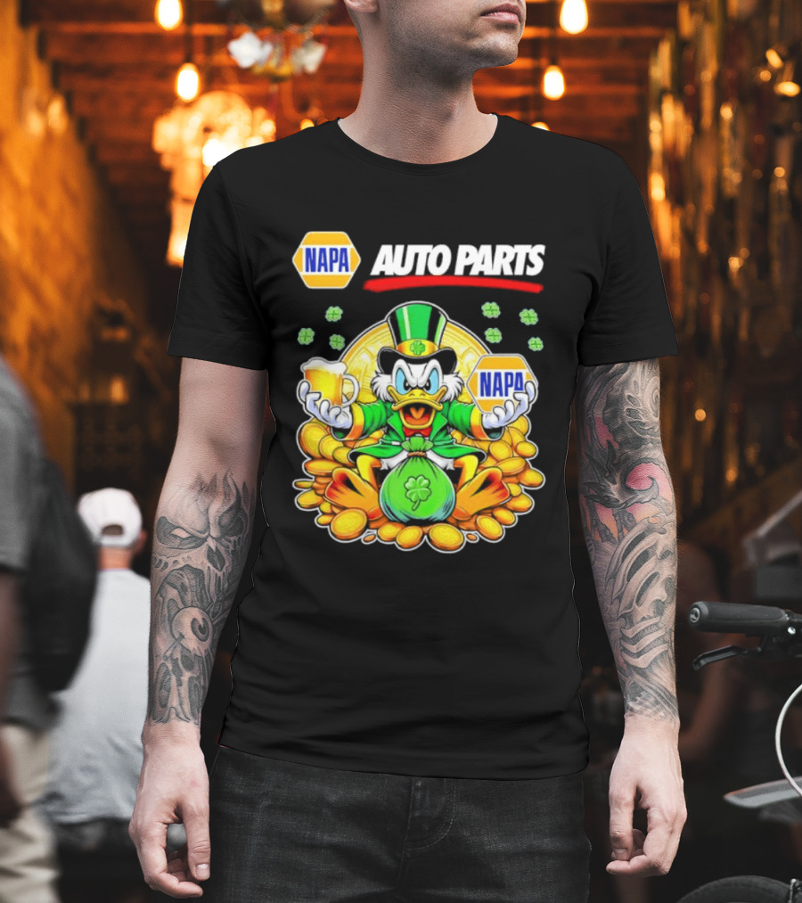 Scrooge McDuck NAPA Auto Parts St Patricks Day Coins and Beer T-Shirt